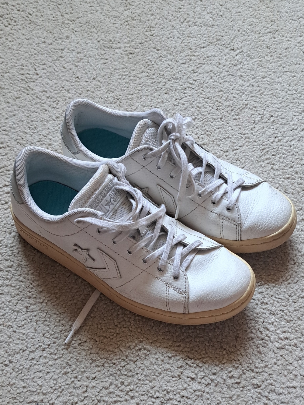 Converse White Leather Low-Top Sneakers with Gum Sole
